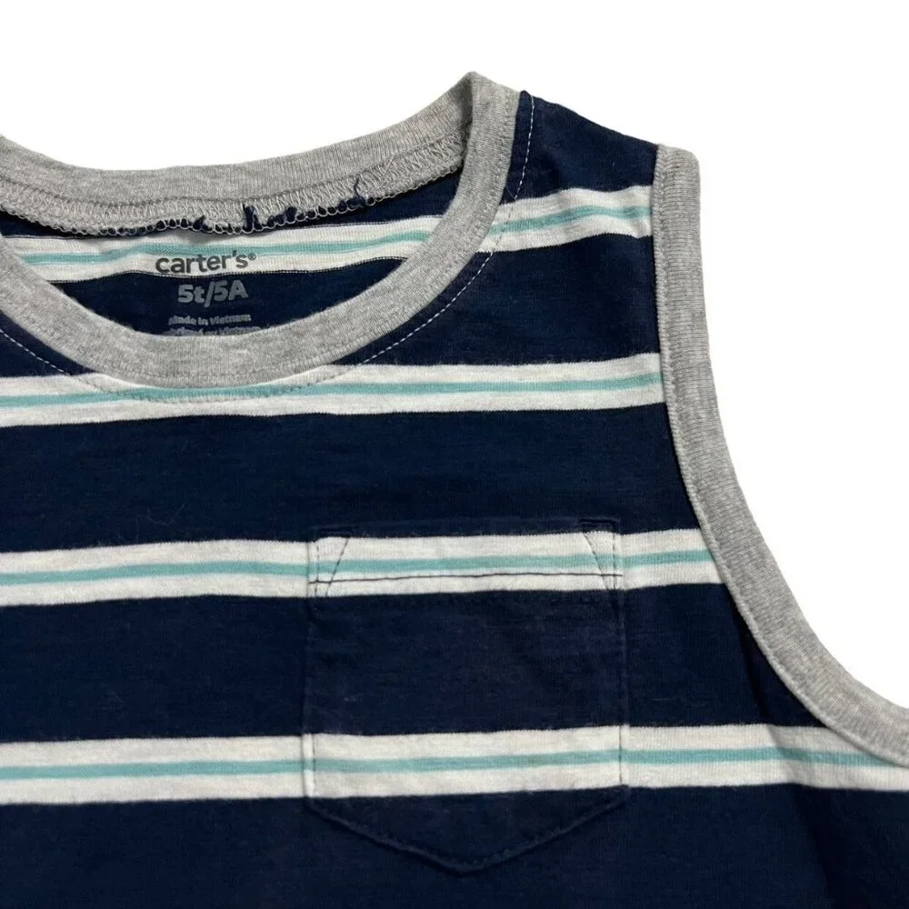 Carter's 5T Navy Blue Striped Tank Top